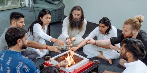 Traditional fire ceremony Ayurveda yoga training Kerala