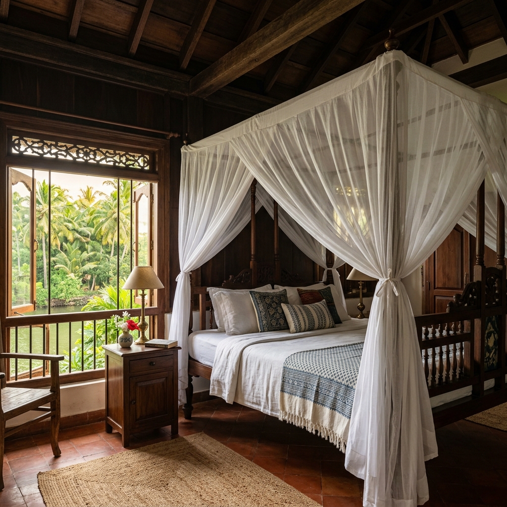 Boutique private heritage cottage bedroom in Varkala
